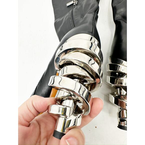 Keeyahri Zerina Silver Ribbon Heel OTK Boots Black Leather 36.5 - Picture 4 of 10